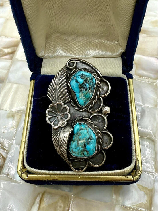 Native American Jewelry - Turquoise Signet Ring Native American Navajo Sterling Silver 925 Size 5.5 Signed